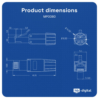 HB-DIGITAL CAT 8 RJ45 Stecker STP – 48 Stk. werkzeuglos 40 Gbit/s