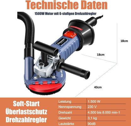 FANZWORK 1500W Betonschleifer Set – drehzahlregelbar, 2 Schleiftöpfe