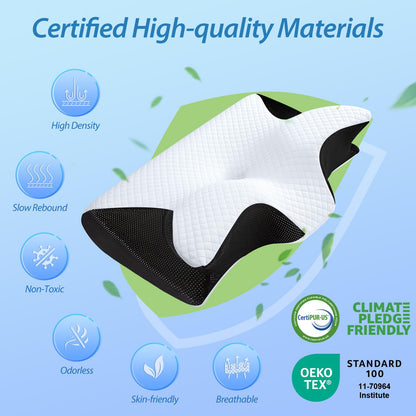 HOMCA Ergonomisches Nackenkissen aus Memory Foam, 60x40 cm, Schwarz