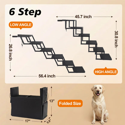 Niubya Hundetreppe Auto klappbar, 6 Stufen, Einstiegshilfe bis 90 kg