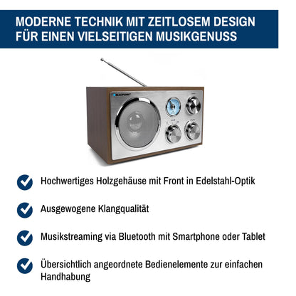 Blaupunkt RXN 180 Nostalgieradio Bluetooth & UKW - Walnuss