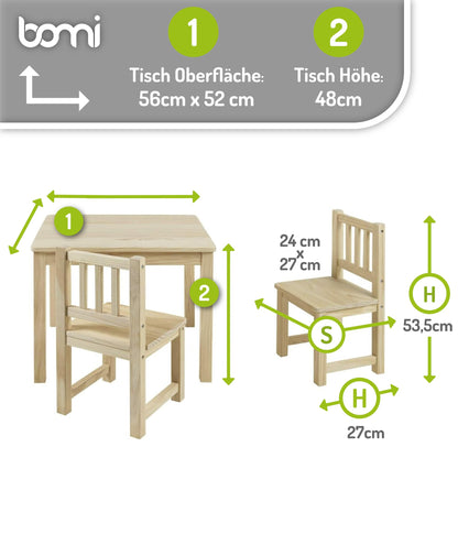 Bomi Amy Kindertisch 2 Stühle – Naturholz Set