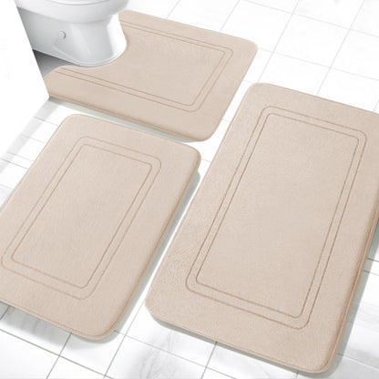 chakme Badezimmerteppich-Set 3-teilig Memory-Schaum beige, weiche Badematte und U-förmiger WC-Vorleger