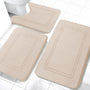 chakme Badezimmerteppich-Set 3-teilig Memory-Schaum beige, weiche Badematte und U-förmiger WC-Vorleger