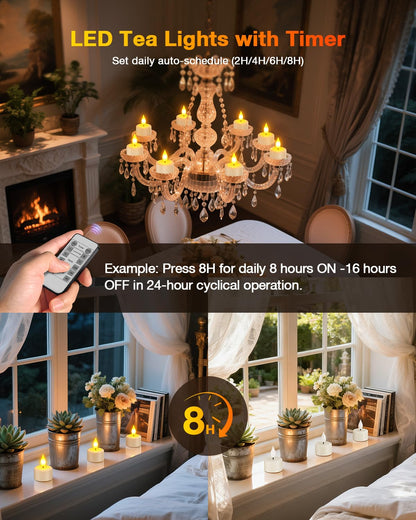Yme LED Teelichter aufladbar, 12er Set mit Ladestation und Timer