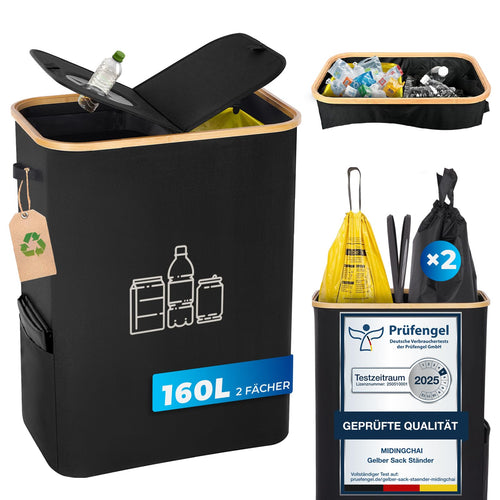 MidingChai Gelber Sack & Pfandflaschen Müllsystem 2-in-1, Schwarz