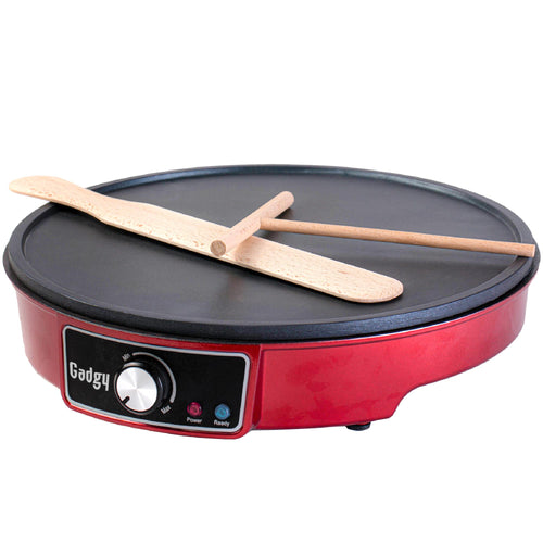Gadgy Crêpes Maker elektrisch mit 30 cm Antihaftplatte, Teigverteiler und Holz-Wender