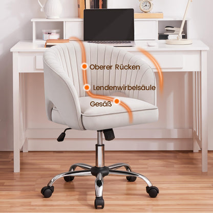 Yaheetech Schreibtischstuhl Drehstuhl Samt - Cremeweiss