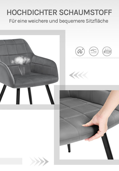 WOLTU Esszimmerstuhl 1er Set, Samt Dunkelgrau mit Armlehnen