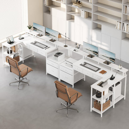 Seventable Eckschreibtisch L-Form mit LED & Steckdose – Weiss