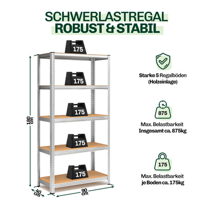 Blumixx 2X Schwerlastregal 180x90x40 Steckregal 5 Böden