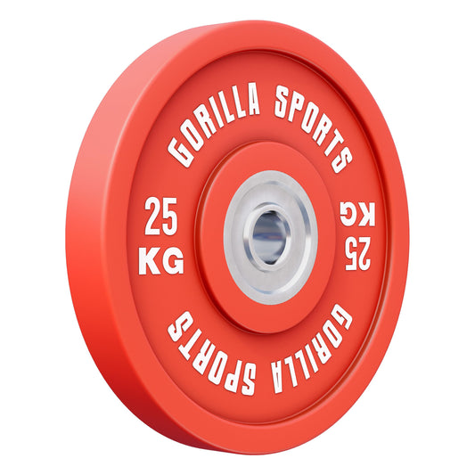 GORILLA SPORTS Bumper Plate 50mm gummiert Hantelscheibe einzeln: Runde, schwarze, gummierte Gewichtsscheibe mit 50mm Bohrung für Langhanteln.