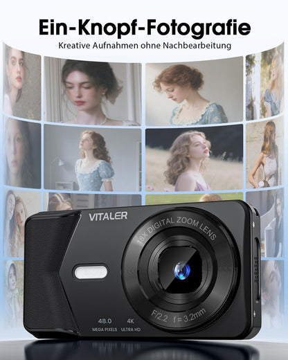Vitaler A61 Digitalkamera 64MP 4K Kompaktkamera mit Doppelobjektiv