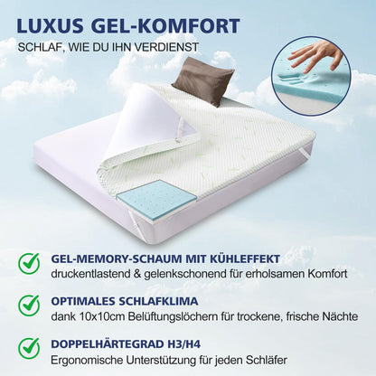 Waxberry Matratzentopper 180x200 cm, Gel-Memory-Schaum, H3/H4