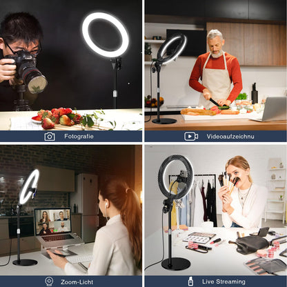 Yarrashop LED Ringlicht mit Stativ, 10.5 Zoll, 3 Lichtfarben, Schwarz