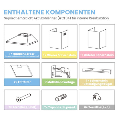 COMFEE' CHT 3.6A17B Dunstabzugshaube - 60cm Umluft/Abluft, Schwarz
