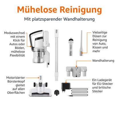 Amazon Basics Akku-Staubsauger 2-in-1, 150 W, 0,7 l, Weiss/Schwarz