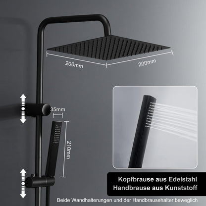 Görbach Regendusche Duschset Edelstahl Schwarz Eckig 20x20cm