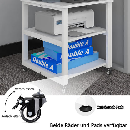 PUNCIA Mobiler 3-Ebenen Druckertisch Holz & Metall Weiss 50x50x50cm