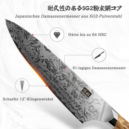 SHAN ZU Japanisches Damastmesser SG2 Kochmesser – WHITE TIGER 20cm