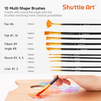Shuttle Art Acrylfarben Set, 36 Farben à 60 ml mit Pinseln und Palette