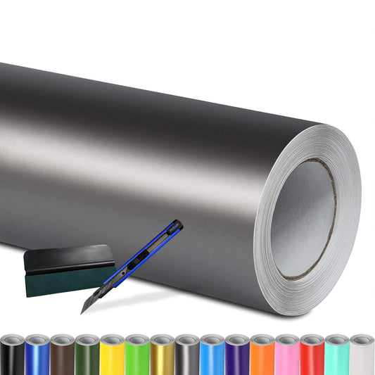 Folindo Autofolie Luftkanal Grau Matt - 12x1.52m. Grau matte, flexible Folie mit Luftkanälen für die blasenfreie Fahrzeugvollverklebung.