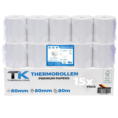 THERMALKING Thermorollen 80 x 80 x 12 mm, 80 m, 15 Stück für Bondrucker