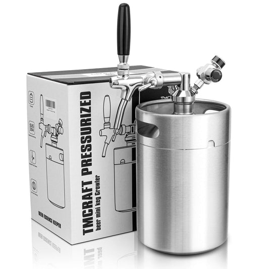 TMCRAFT 5L Minifass Growler Edelstahl-Druckfass System mit Hahn. Bewahrt Getränke druckfrisch und ermöglicht Zapfen, speziell für Bier.