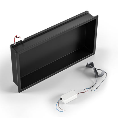 Bernkot Wandnische Dusche LED Edelstahl 60x30 cm Matt Schwarz