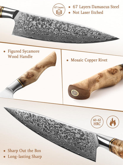 HEZHEN Kochmesser Gyuto Professional 21cm Damaststahl