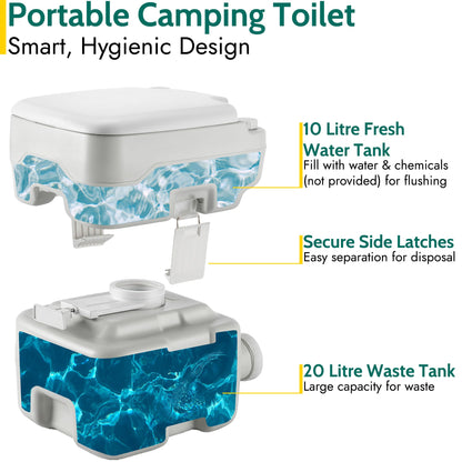 Trail Transportable Campingtoilette mit Spülung, 10-L-Fäkalientank
