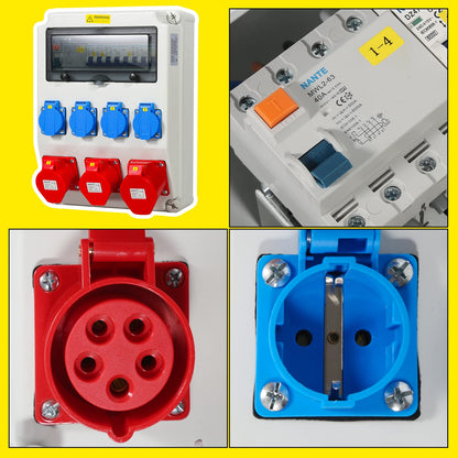 Herrselsam Baustrom Wandverteiler 32A/2x16A 4x230V LS/FI 5-polig