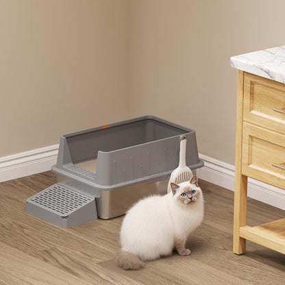 Lifewit Edelstahl Offenes Katzenklo - XXL Grau