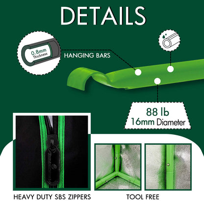 GA Growzelt 100x100x200 cm - Mylar Pflanzenzelt Schwarz