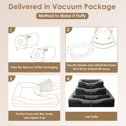 EHEYCIGA Orthopädisches Hundebett Gross, 106.5x76x18.5cm – Grau/Schwarz