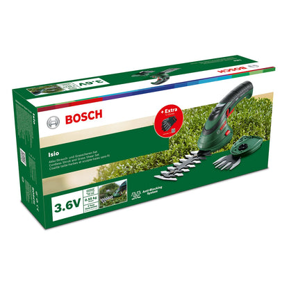 Bosch Isio Akku-Gras- und Strauchschere Set mit XL-Gartenhandschuhen