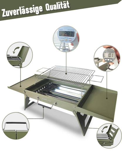 Charmline Holzkohlegrill, klappbarer Campinggrill 51 x 35 cm, Grün