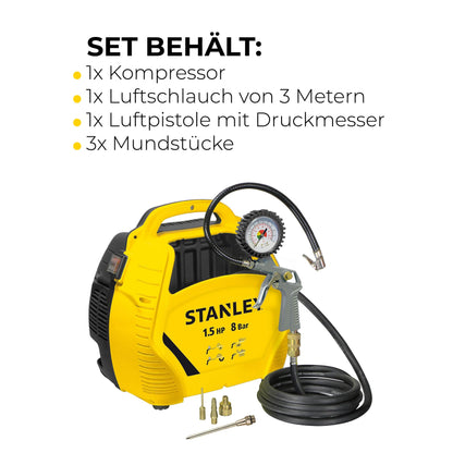 Stanley Kompressor 8 Bar - Ölfrei - Druckluft Set - Gelb
