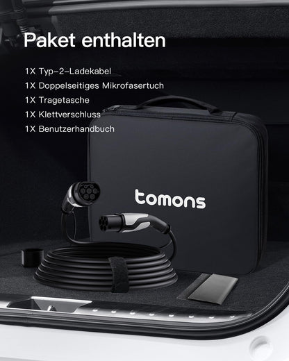 tomons Typ 2 Ladekabel 22 kW, 5 m, 32 A, 3-phasig für EV/PHEV