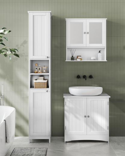 VASAGLE BBC566W03 Bad Hochschrank mit Beleuchtung Wolkenweiss