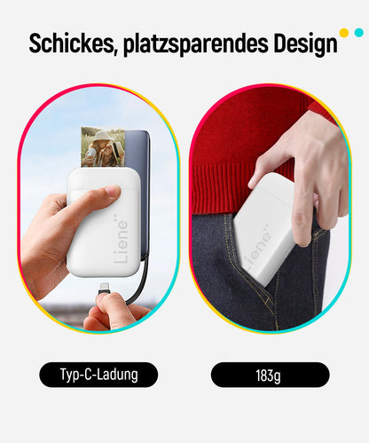 Liene Pearl K100 Mini Fotodrucker 5x7,6cm – 50 Blatt Zink-Papier