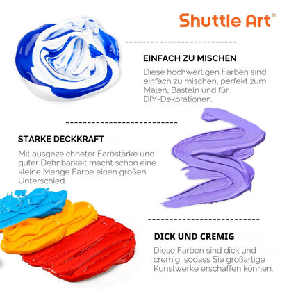 Shuttle Art Acrylfarben Set, 36 Farben à 60 ml mit Pinseln und Palette