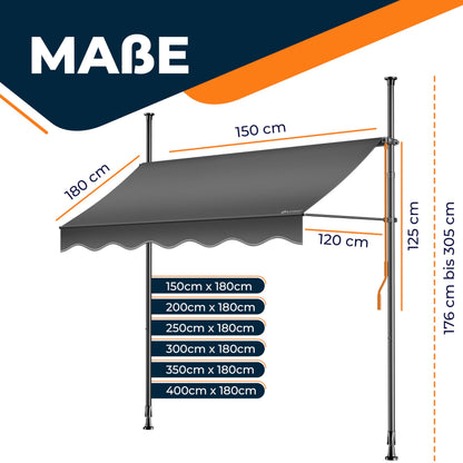 KESSER Klemmmarkise mit Handkurbel, Balkonmarkise ohne Bohren, 350 cm