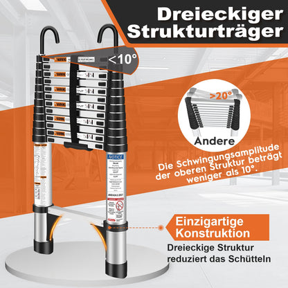 HBTower 3.8m Teleskopleiter - Aluminium mit Haken Silber