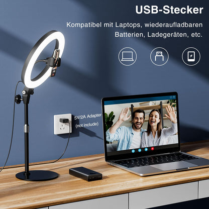 Yarrashop LED Ringlicht mit Stativ, 10.5 Zoll, 3 Lichtfarben, Schwarz