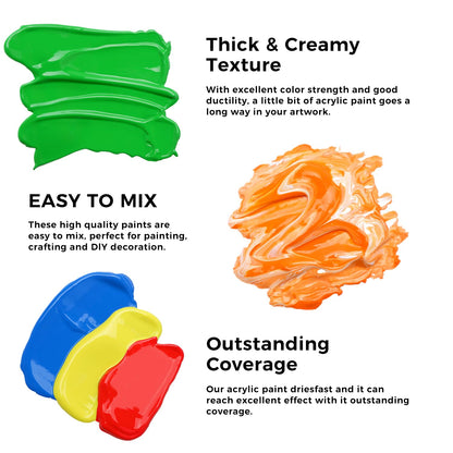 ARTFLY Acrylfarben Set, 36 Farben à 60 ml, mit 12 Pinseln