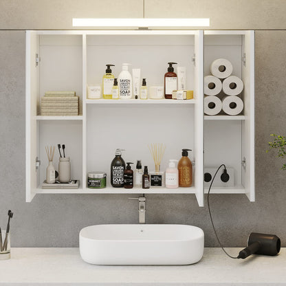 DICTAC Spiegelschrank Bad – 80x60cm Beleuchtung, Steckdose, 3 Türen