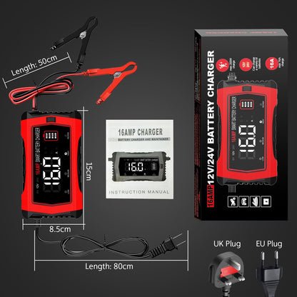 HTRC 16A Autobatterie Ladegerät 6V/12V/24V für Auto, Motorrad, Boot