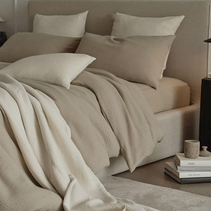 Sedefen Doppelte Musselin Bettwäsche Set 220x240 cm - Beige