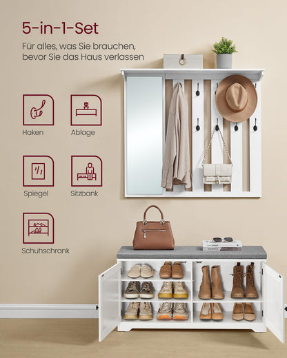 VASAGLE Schuhbank mit Wandgarderobe und Spiegel LSC011W01